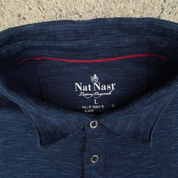 Nat Nast Mens Blue Polo Shirt Size Large Short Sleeve Polycotton Red Accent - Picture 4 of 12
